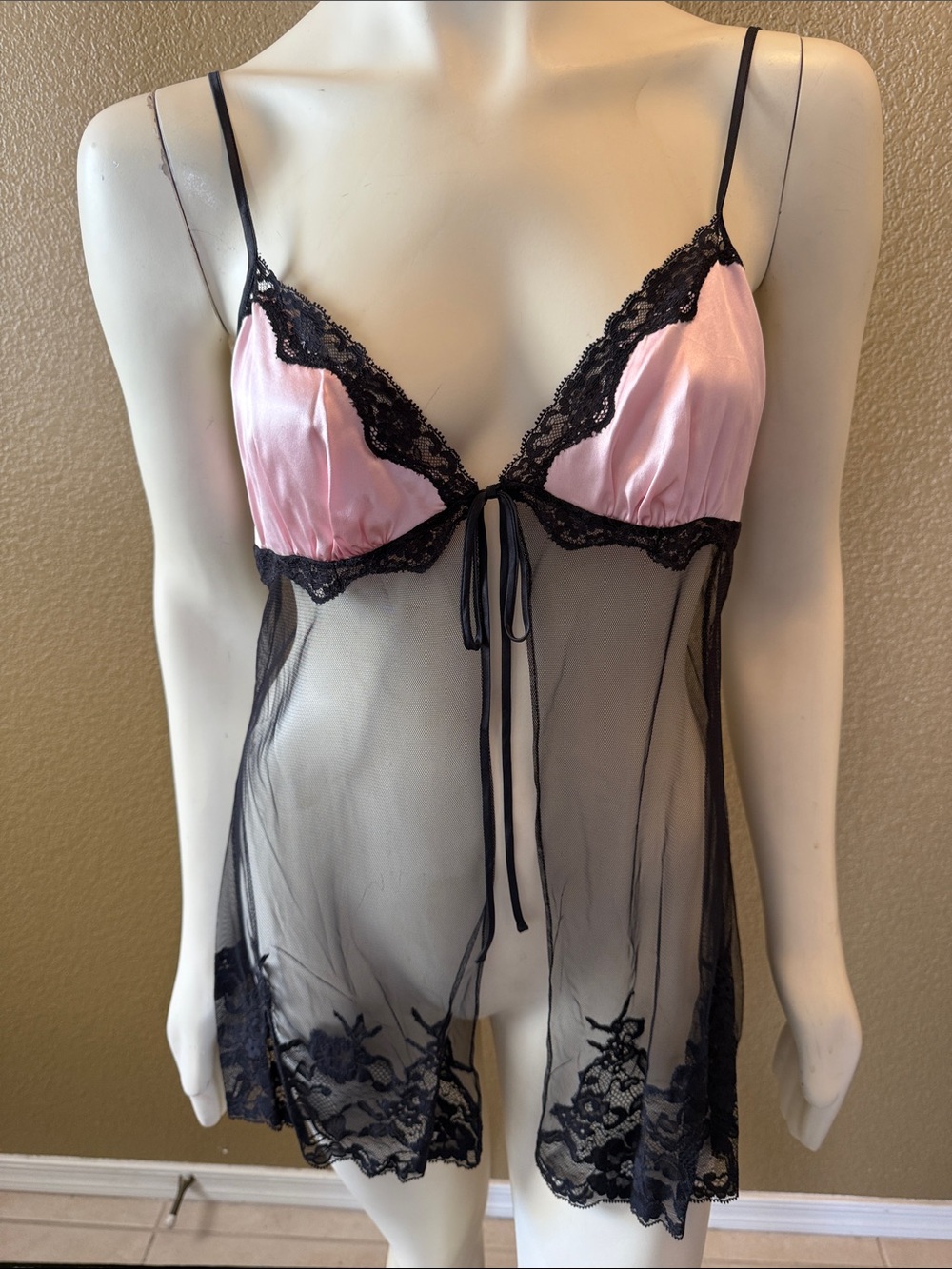 Silky Pink & Black Lace Babydoll Chemise